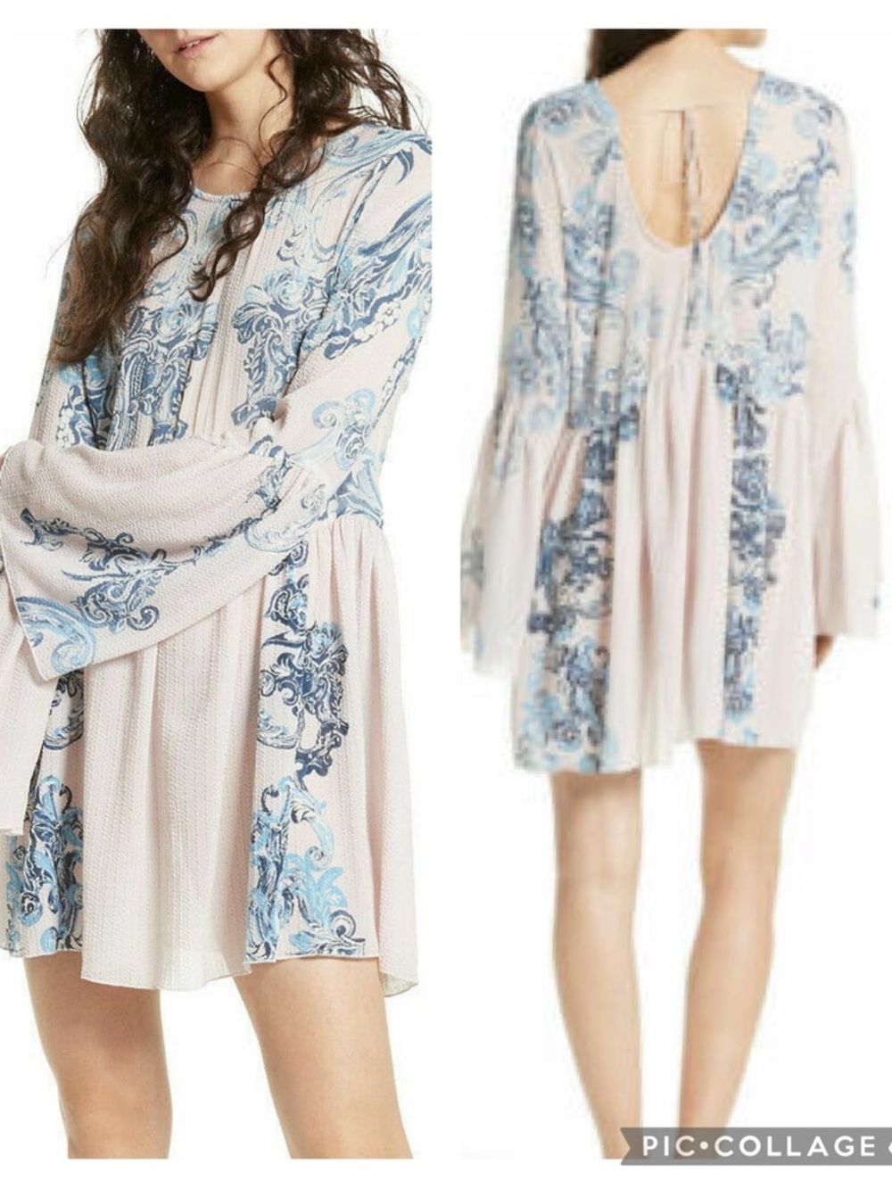 EUC Free People Printed Symphony Boho Smock Dress in Petal Combo